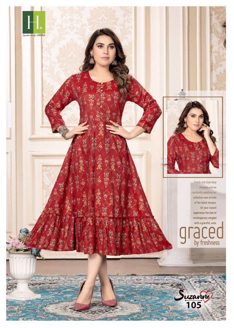 Hirwa Suzanne Ethnic Wear Fancy Rayon Anarkali Kurti Collection